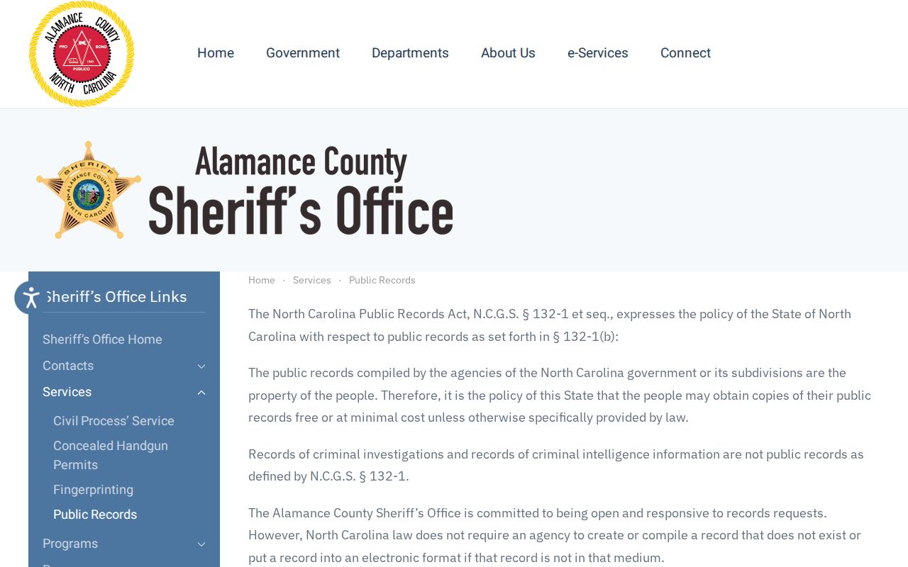 Alamance County arrest records public request instructions