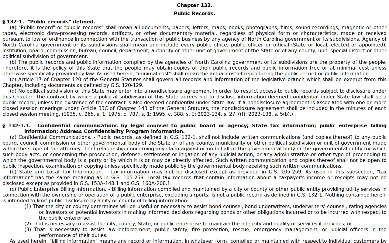 North Carolina public records law for Alamance County criminal records