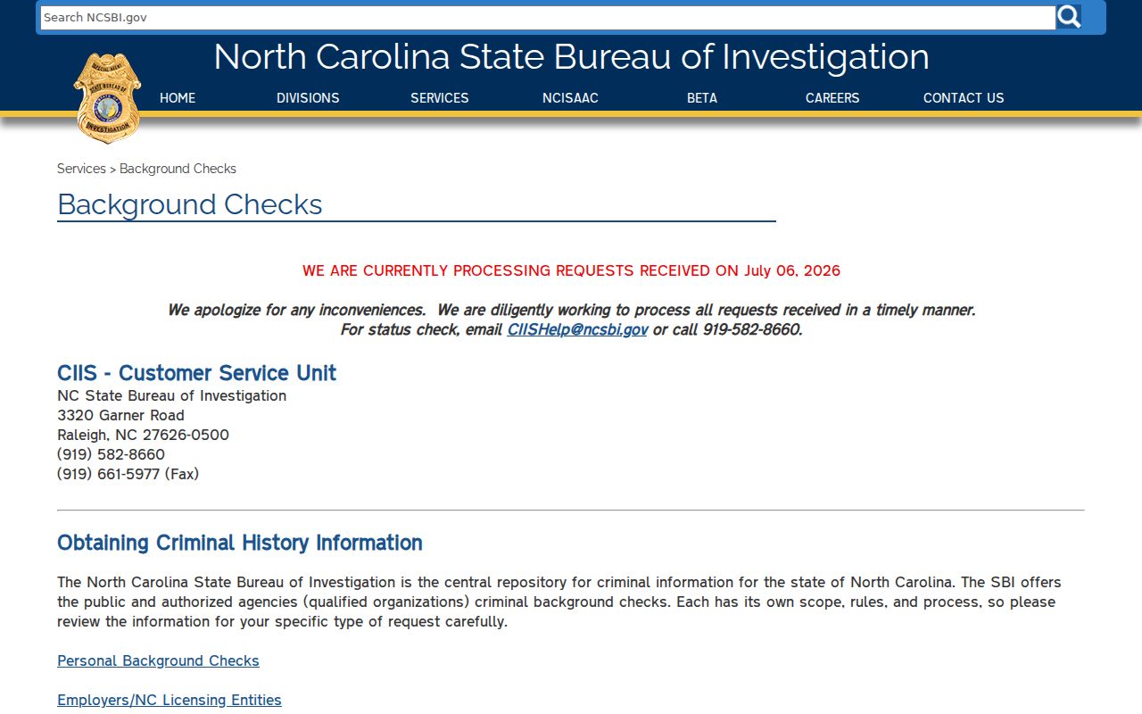 Alamance County criminal history repository overview from NCSBI