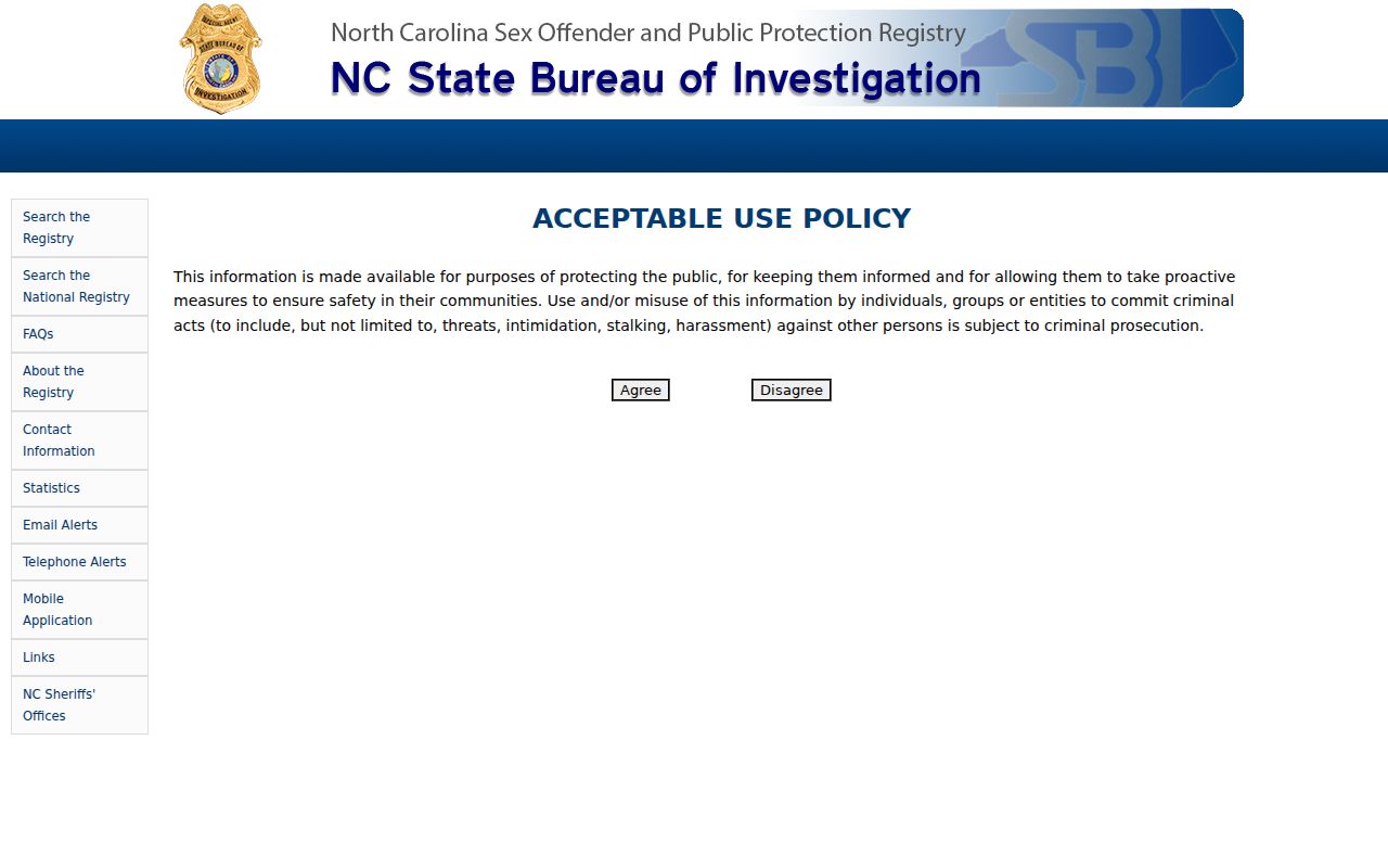 Alamance County sex offender registry search screen