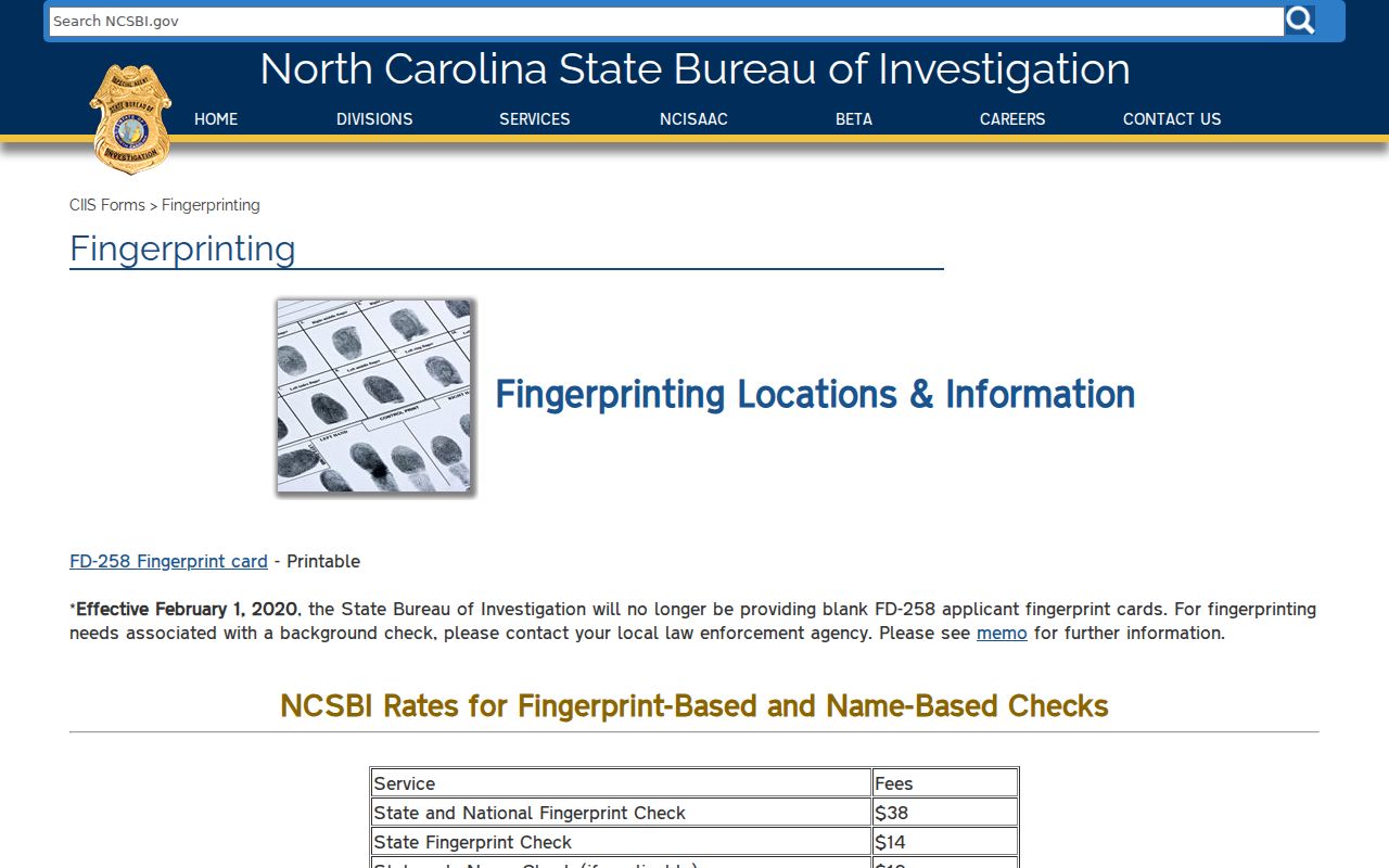 SBI fingerprint information related to Alamance County identity records